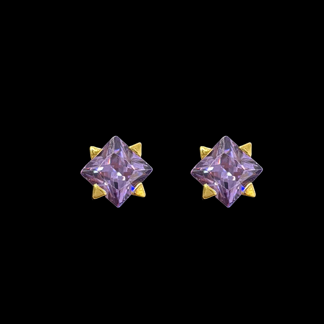 PENDIENTES DISEÑO PIEDRA MORADA -PT375