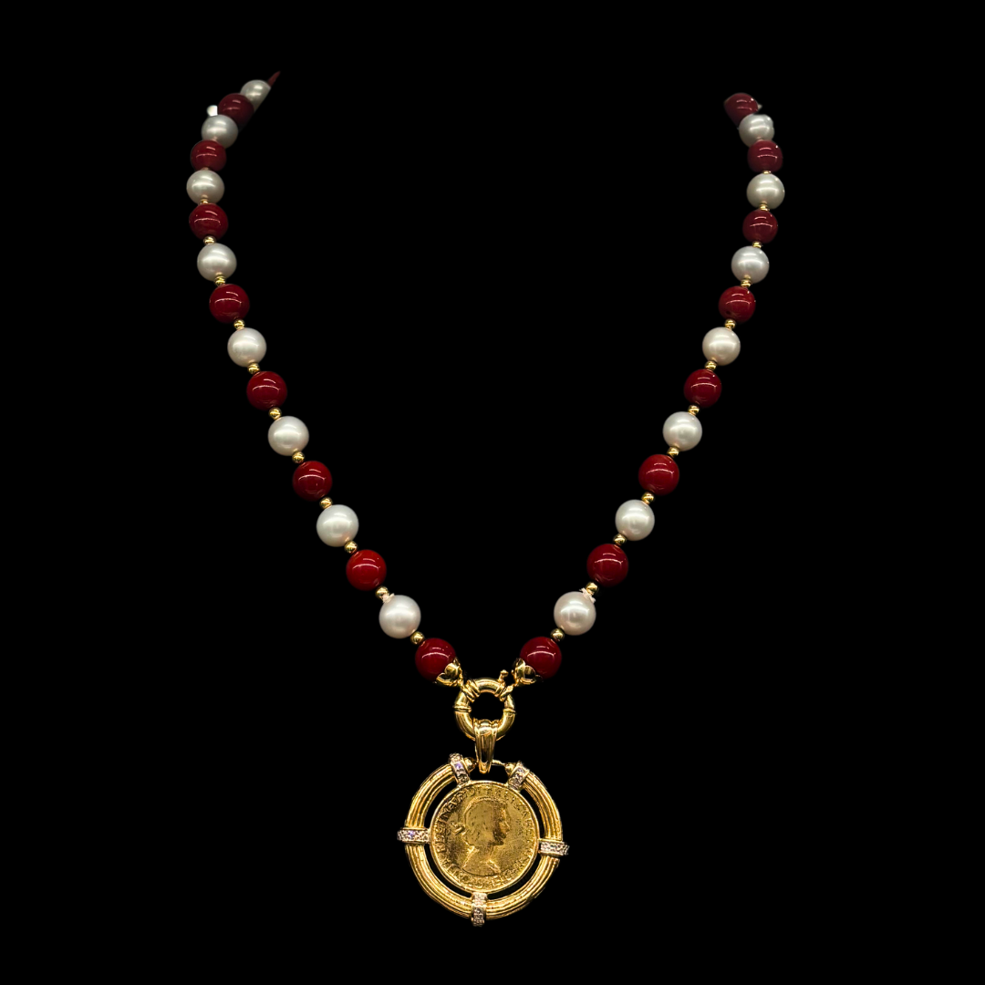 GARGANTILLA CORAL Y PERLA CD617