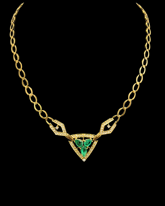 JCD191 - GARGANTILLA DISEÑO ESMERALDA Y DIAMANTES