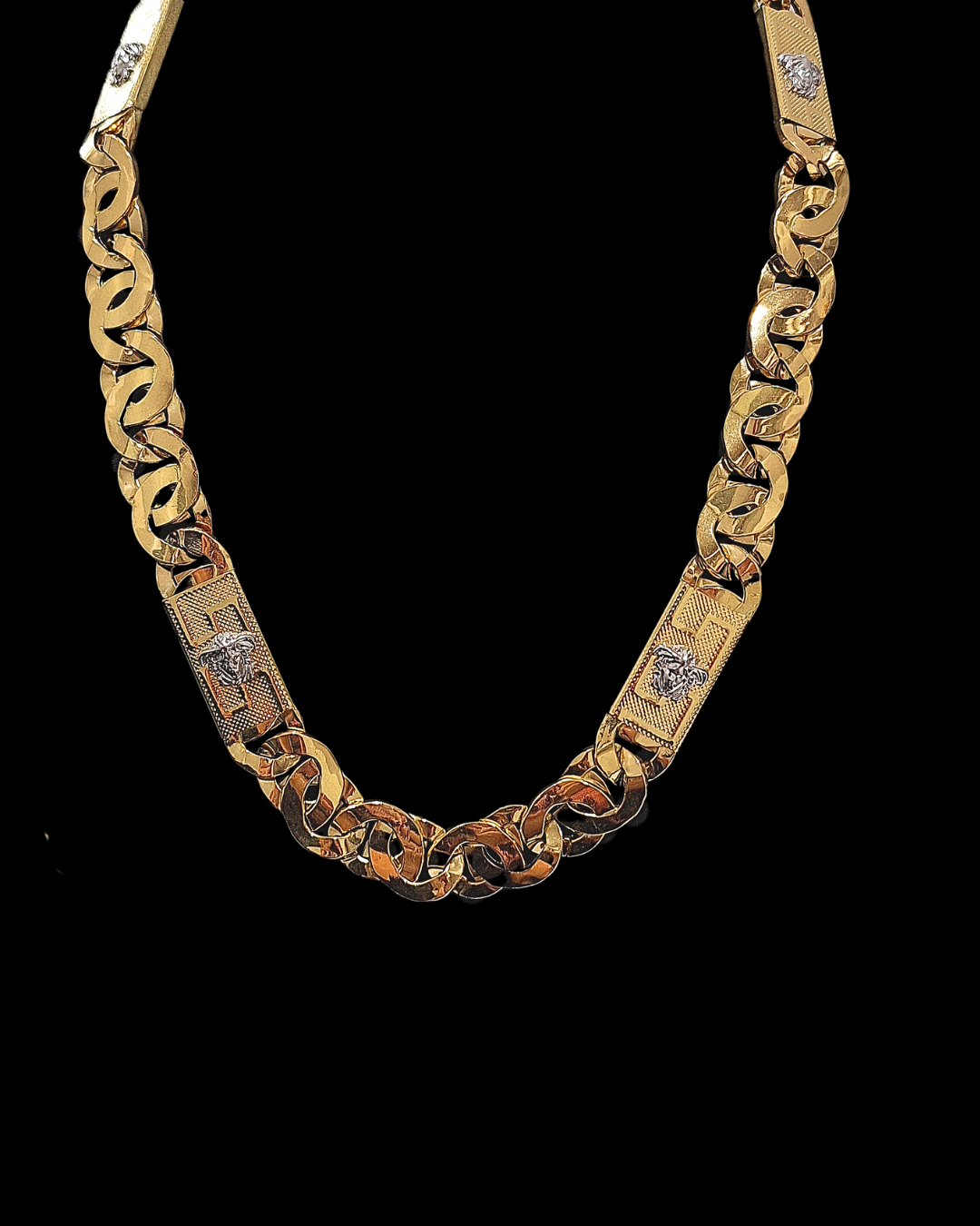 CADENA OJO DE PERDIZ HUECA DISEÑO MEDUSA BICOLOR -JCD242