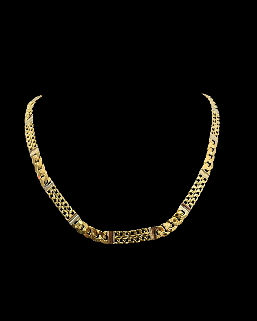 JCD345 - GARGANTILLA BICOLOR ESLABON BARBADO Y CADENA DOBLE