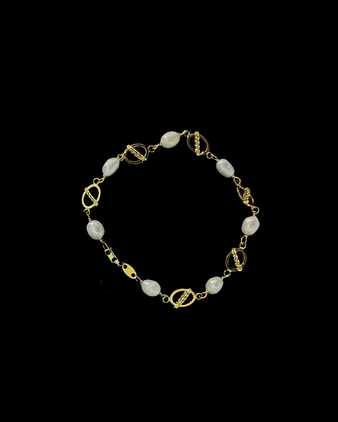 JPU141 - PULSERA ESLABÓN OVAL Y PERLAS